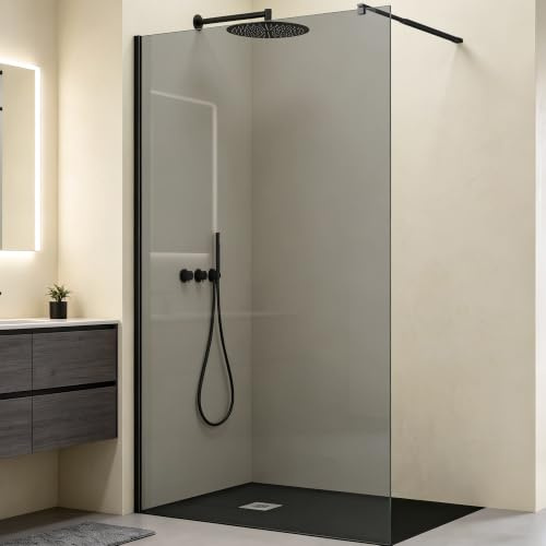 Mai & Mai Duschwand für Dusche Duschabtrennung 120x200cm Walk-In Dusche | Duschtrennwand Schwarz 8mm ESG-Sicherheitsglas NANO Glas Dunkelgrau BRAM3 Bremen01VG