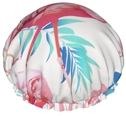 Duschhaube, Flamingo-Hose, weiß, wiederverwendbar, für Frauen, langes Haar, doppelschichtig, wasserdicht, für Kinder, Mädchen, Frauen, 1 Packung