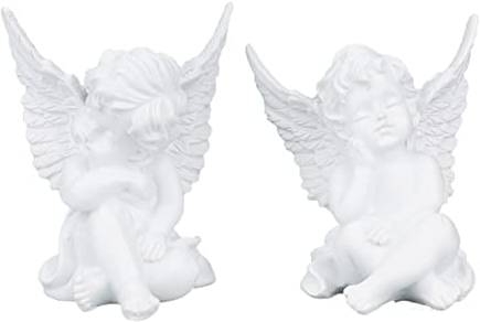 zweipappel Deko Engel Figur Schutzengel Sitzend träumend,2er-Set,Harz cremeweiß,Dekofigur Engelpaar Engelkinder Engelfigur Dekoengel Engelchen