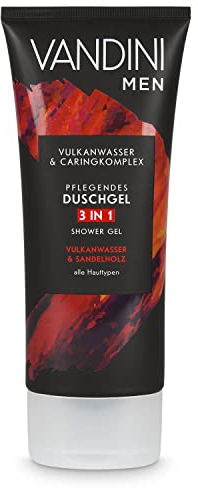 VANDINI 3in1 Duschgel für Männer Vulkanwasser & Sandelholz 200 ml - Herren Duschgel vegan für alle Hauttypen geeignet - Sandelholz Duschgel Männer, Herrenduschgel, Shower Gel men, Männerduschgel