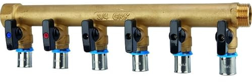 Collecteur avec vannes PER à sertir - GRK - M/F - Diamètre 16 mm - 6 sorties