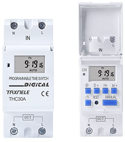 TAXNELE THC30A LCD Digital Temporizador de relé electrónico Riel DIN 2 Cables Semanal 7 días Temporizador Digital programable Interruptor Temporizador de relé Control AC 220V 230V 12V 24V 48V (220V)