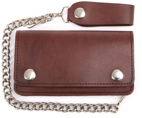 Milwaukee Leather MLW7889 - Portafoglio da uomo in pelle morbida di alta qualità, 19 cm, con catena in acciaio inox antifurto a doppia piega, Pelle Nuda 6, 6 Inch, Portafoglio Biker