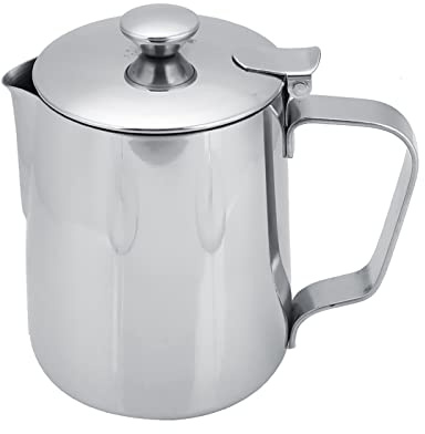 Tazza per Schiumare, Tazza da Caffè in Acciaio Inossidabile Mug Creamer Brocca per Schiuma di Latte Brocche Fumanti con Coperchio per Caffè Al Latte Cappuccino Latte Art (350ml)