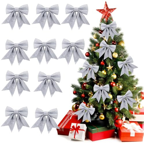 Schleifen, ACTOYS 10 Stück Glitzer Weihnachtsbaum Schleifen, Geschenkschleifen, Rote Schleifen Weihnachten, Große Schleife, Deko Weihnachten(14x12cm)