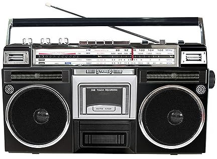 EsaSam Portable Retro Boombox with CD and Cassette Player,Portable Dab Radio with FM and DAB+ Radio,USB Recording,Bluetooth Receiver+Speakers,For Family Gathering/Travel black