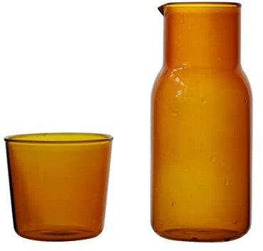 HASMI Jarra de Agua Junto a la Cama Jarra de Agua Junto a la Cama con Vaso, Jarra de Agua de Vidrio Reutilizable con Taza, Juego de Jarra de mesita de Noche de Gran Capacidad, cabecera Vintage