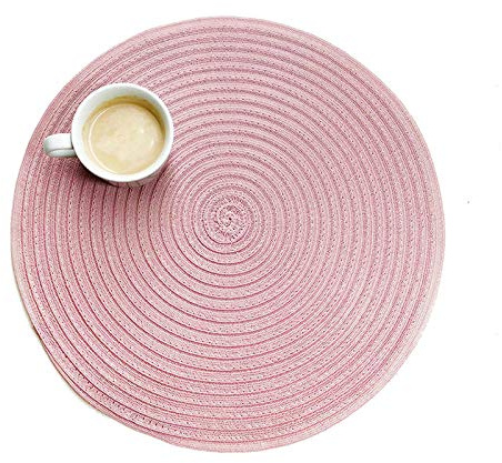 Lieson Tovaglietta Pranzo, 2 Pezzi Set Tovagliette Colazione Vinile Intrecciata Rotondo In Stile Giapponese Rosa Tovaglietta Colazione Natalizia per Tavolo da Cucina 38x38CM