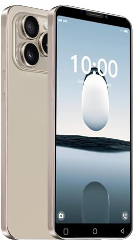 JtQtJ Cheap Mobile Phone, Android OS with 5.0 Inch IPS Display, Dual SIM, Dual Cameras, 16GB ROM (Expandable to 128GB), WiFi, GPS, Bluetooth, Face ID Basic 3G Phones (Golden)