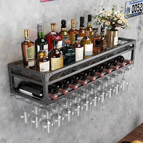 Porta Bottiglie di Vino Portabottiglie da Parete,Porta Vino da Parete,Porta Bottiglie e Vetro,Scatola per Vino da Parete Accessori casa Arredamento,Supporto in Vetro, per Bar, Cucina, Ristorante (col