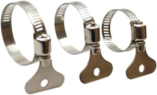 Assortment of 15 Adjustable Hose Clamps - 304 Stainless Steel - Thumb Screw Key Type - Sizes: 10-16mm, 16-25mm, 21-38mm (5pcs each) - Ideal for Plumbing, Automotive, and Mechanical Applications