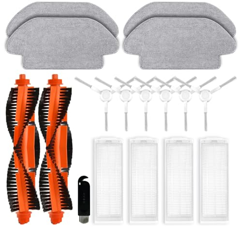 liveryde Ersatzteile Kompatibel für Xiaomi Robot Vacuum S12 T12 B106GL, für Xiaomi Mi Robot Vacuum Mop 2S XMSTJQR2S Zubehör, 2 Hauptbürsten, 6 Seitenbürsten, 4 Hepa-Filter, 4 Wischtücher