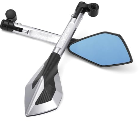 Für Yama&ha XMAX300 XMAX400 Xmax X-MAX 125 250 300 400 Motorrad CNC Aluminium Rückspiegel Blau Blendschutz Spiegel Zubehör Spiegel universal (Farbe : Silber)