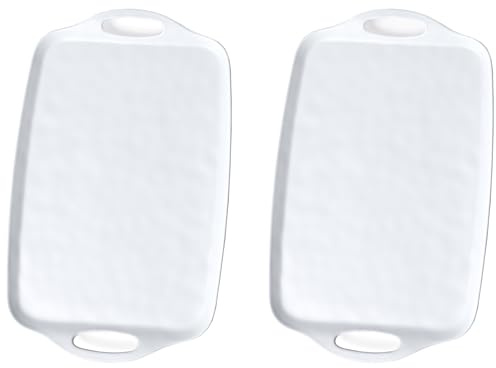 Lot de 2 grands plateaux de service réutilisables en mélamine avec poignées, 48,3 x 30,5 cm, blanc