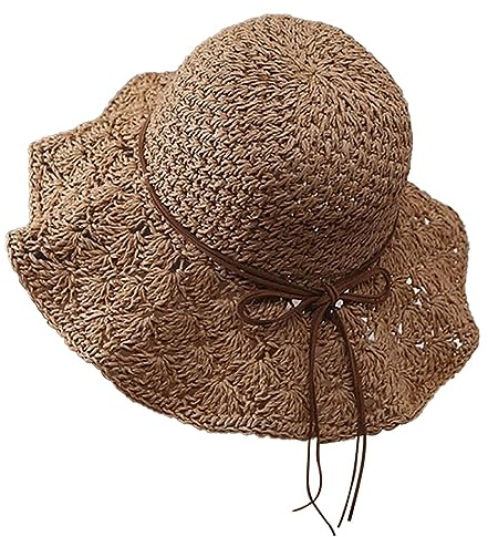 MMOOVV Sonnenhüte für Damen, Strick Sonnenhut für Damen mit Breiter Krempe Eleganter Strandhut, Weich und Faltbar (A, One Size)