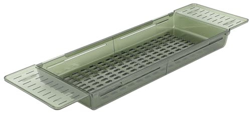 BEIJIALY Badewannen-Caddy-Tablett, Erweiterbarer Badewannen-Tablett-Tisch, Ausziehbarer Abfluss, Große Kapazität, Wasserdichtes Badewannenregal, Breiter Badewannen-Caddy für(Durchscheinendes Grün)