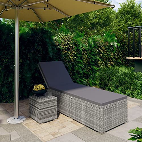 AUUIJKJF Wohnartikel, Sonnenliege mit Kissen und Teetisch, Polyrattan, grau, Anzugmöbel