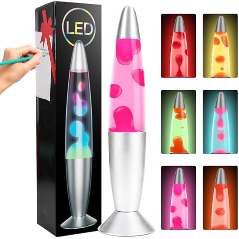 AONESY LED Lavalampen 34cm Farbwechselnde Lavalampe Kinder Weiße Flüssigkei Rosa Wachs Lavalampe Led für Heimdekoration Schönes Licht