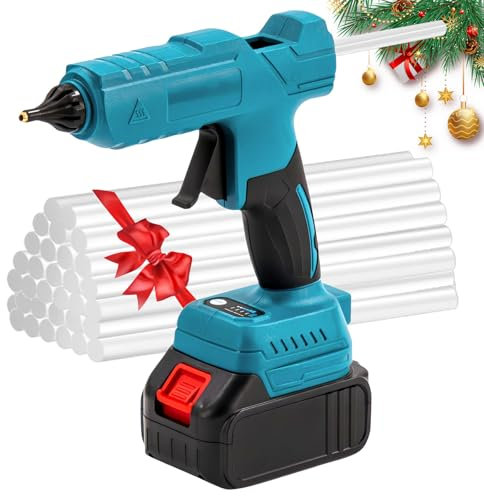 Pistola per colla a caldo, 200 W, senza fili, per batteria Makita da 18 V, pistola per colla per riscaldamento rapido, interruttore on/off, con 42 bastoncini di colla a caldo da 11 mm (senza batteria)