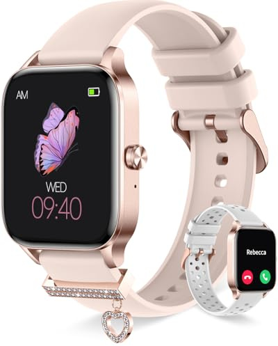 Erkwei Smartwatch kvinnor med telefonfunktion 1,85 tum HD-pekskärm, smart klocka för Android iOS 100, sportlägen, fitnesstracker, stegräknare, pulsklocka, sömnmonitor, gör-det-själv, urtavla