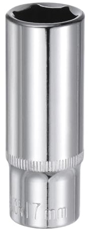 sourcing map 6-Point Socket 3/8 Drive 17mm Deep 2.44 Length 45# Steel | Metric Square Drive Sockets, Polishing Chromed Sockets, for Car Repair, Mechanical Maintenance, Home Use