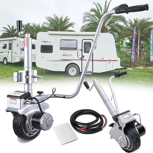 Fablestoryem Roue Jockey Motorisée Électrique Remorque 2270 kg Chariot de Remorque 350W 12V Vitesse Déplacement 6-7m/min Hauteur Serrage 32-42cm, Pneu Caoutchouc 19cm,pour Remorques Caravanes Bateaux