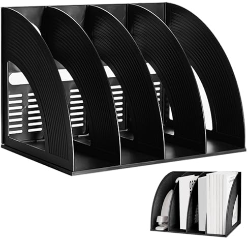 Schreibtisch Ordner, Faltbarer Stehsammler A4, Akten Magazinhalter mit 4 Fächer, Schwarz Stehsammler Sortierablage, Zeitschriftensammler, Für Aufbewahrung, Dokumente Zeitschriften, Schwarz