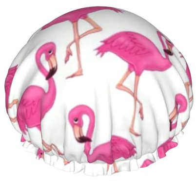 Doppelschichtige Duschhaube mit pinkem Flamingo, für Damen und Herren, wiederverwendbar, geeignet für Baden, Spa