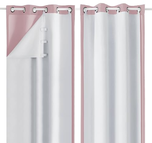 Simplebrand 100% Blackout Curtain Liner for Living Room, Thermal Insulated Blackout Liners for 84 Inch Behind Curtains, 2 Liners Per Set with 14 Pieces Rings, Each 40 W x 80 L, Greyish White