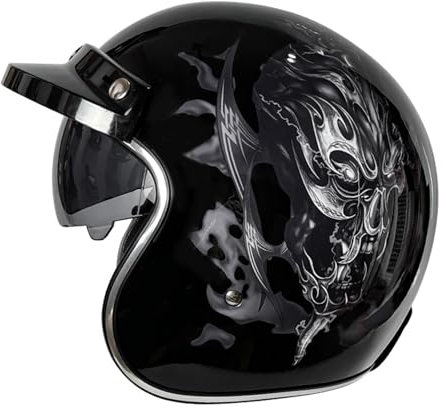 Casque Demi-Jet, Casque de Scooter Pratique approuvé par la ECE/Dot, Casque de Moto à Jet avec visière Amovible, Casque Moto Scooter Demi Jet Visiere D,L(59-60CM)