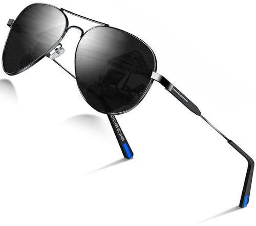 DADA-PRO Gafas de Sol para Hombre Polarizadas para Mujer Piloto de Diseño Protección UV Espejadas Negras para Conducir Senderismo Correr(Negro/No Espejado)