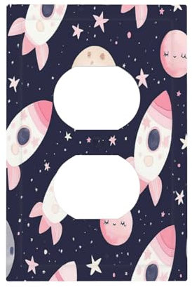 Mexpekil Pink Rockets Universe Planets Light Switch Cover, 1 Gang Single Duplex Wall Plates, Decorative Outlet Covers Switchplate for Home Office