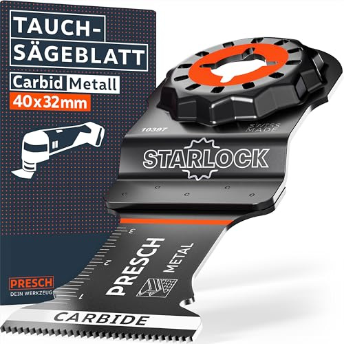 Presch Multiverktyg Sågblad Karbid Metall 40x32mm - Starlock-sågblad för verktygsfritt byte - Kraftfulla resultat i hårdaste metall tack vare hårdmetallbeläggning - Exakta Tillbehör Multiverktyg