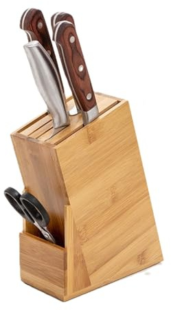 Wood Knife Block, Kitchen Knife Holder Countertop 6 Slots Knife Block with Scissors Slot Kitchen Knife Set for Knife, Scissor, Sharpenner Knife Organizer