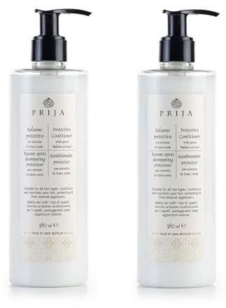 Prija Après-Shampooing Protecteur avec Extrait de Noyer Vert pour Tous Types de Cheveux, Nourrit et Protège les Cheveux des Agressions Extérieures avec Pompe Doseuse 2 x 380ml