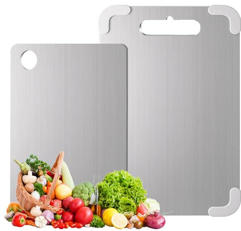 Planche à découper en titane en acier inoxydable 316 avec support antidérapant, sans BPA, planche à découper en acier inoxydable, adapté pour couper la viande et les légumes (30x20cm+40x30cm)