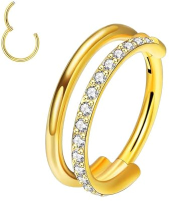 XFSRG Nostril Piercing Stecker Kristall Doppelring Silber Nasenstecker Nasenpiercing Schmuck für Damen Herren