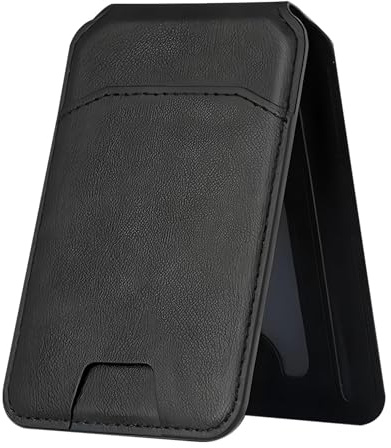 Porte-cartes en Cuir Véritable Compatible with iphone 16/15/14/13/12 Pro Max, Support Téléphone Réglable, Blocage RFID, 4 Emplacements Cartes, Portefeuille Magnétique Compact Élégant et Sécurisé