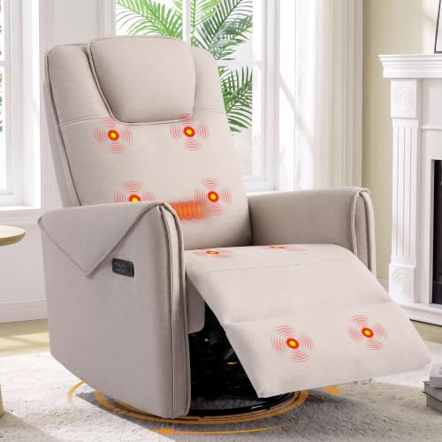 Consofa Fernsehsessel Massagesessel mit Liegefunktion, Relaxsessel mit Wärme und Massage, 270° Drehbar & 30° Wippbar TV Sessel Wohnzimmer, Schaukelstuhl mit USB/Typ-C,Fernsehsessel mit Liegefunktion