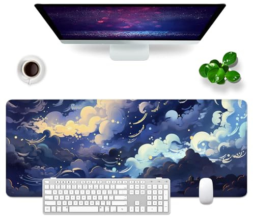 WYDUCVI Blue Mouse Mat Large Gaming Mouse Mat XL Desk Mat 31.5x11.8x0.12 inch Keyboard Mouse Pad (Clouds-05)
