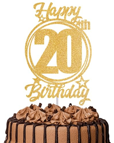 1Pc Happy 20th Birthday Cake Topper – Gold Glitter “Cheers to 20 Years” Decoration | 20 & Fabulous Cake Topper for Women Men | Birthday Party or Anniversary Cake Decor Supplies