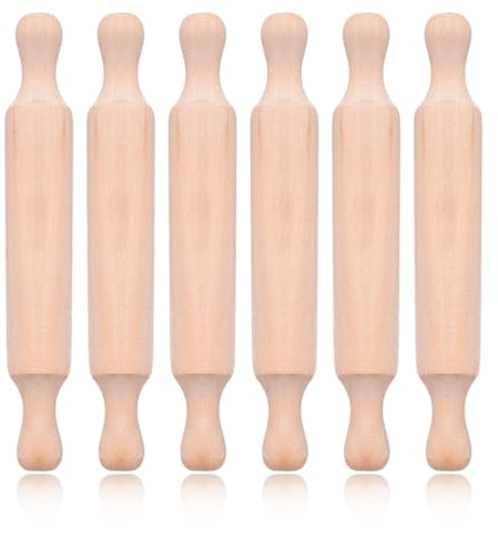 Xgvzs 6 Pcs Mini Rolling Pin Small Wooden Rolling Pins Fondant Small Roller with 2 Rollers Handle Craft Dumpling Housewares Equipment for Embossed Pastry
