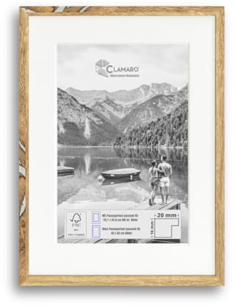 Clamaro Cornice Foto 40x60 cm con Passepartout, Rovere Anticato | Serie Collage 20, Larghezza Cornice 20 mm, Misura Esterna 42,8x62,8 cm, Lastra in Vetro Acrilico