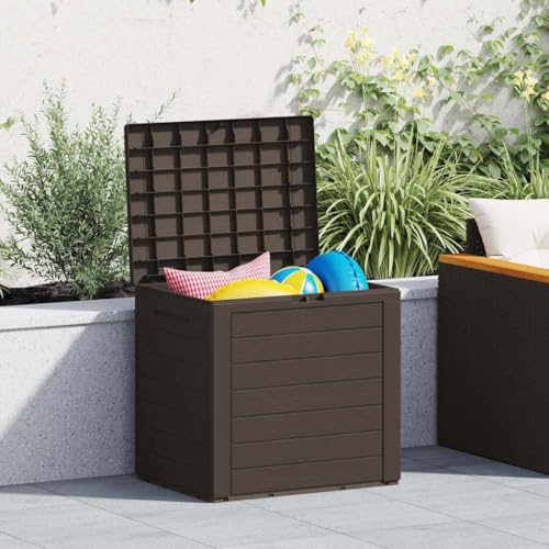 Frdhee Boxen Aufbewahrung Gartenbox, Gartentruhe Braun 58,5x46x55 cm Polypropylen für Balkon Terrasse Wohnzimmer Wintergarten