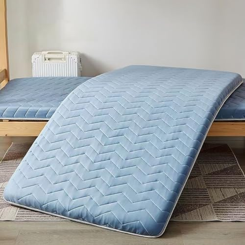 Vikbar golvmadrass – andningsbar 5/8 cm tjock gästsäng 90 x 180 cm madrass i en storlek för sovrum bärbar blå upprullad sovdyna