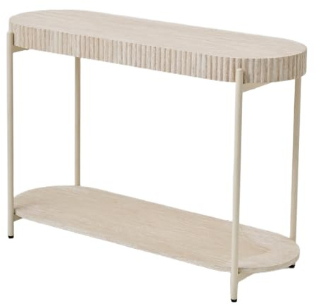 PPkrimnel Beistelltische für Wohnzimmer Sofa Beistelltisch Couchtisch mit Travertinoptik Tischplatte 2-stöckig Oval Nachttisch für Schlafzimmer oder Büro Creme