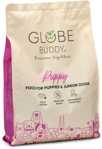 Globe Buddy Puppy insektprotein och fisk – spannmålsfri valpmat, komplett mat för valpar och unga hundar, 2,5 kg