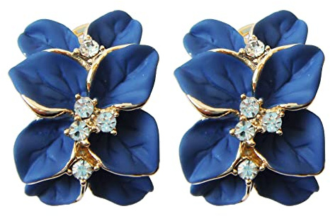 Navachi - Pendientes de oro de 18 quilates con diseño de hojas de esmalte azul de cristal Az2121e omega