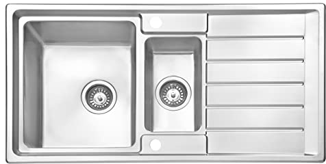 JASSFERRY Fregadero de cocina 1,5 senos, de Acero Inoxidable, escurridor reversible, con colador de residuos