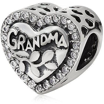 Grandma Charm 925 Sterling Silber Familien-Charm My Love Charm Herz Blume Charm für Pandora Bettelarmband (A)